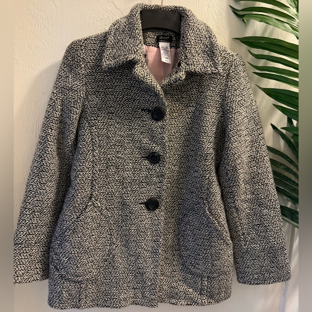 Black and White Guess Tweed Peacoat